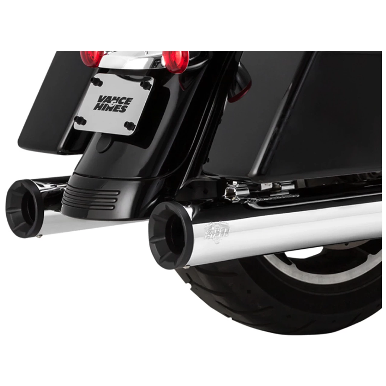 Vance & Hines - 4" Eliminator 400 Slip-On Mufflers Fits '17-'22 Touring Models - Chrome W/ Black End Caps 3 Vance & Hines - 4" Eliminator 400 Slip-On Mufflers Fits '17-'22 Touring Models - Chrome W/ Black End Caps