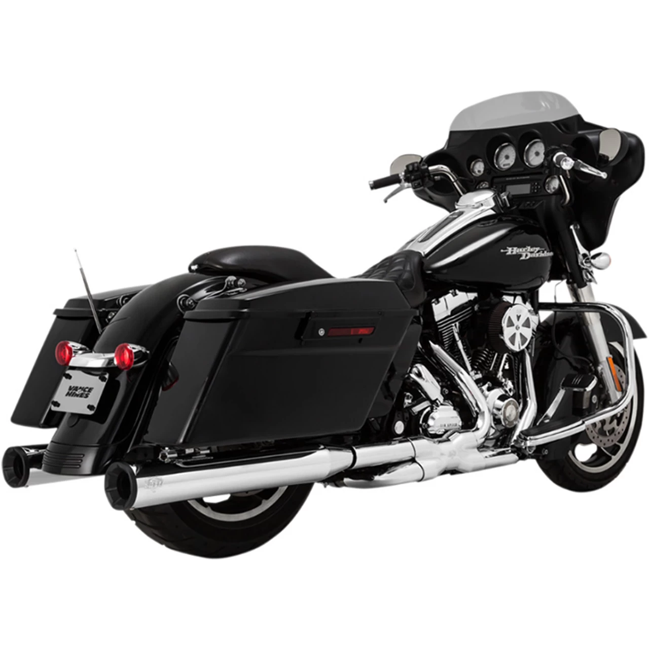 Vance & Hines - 4" Eliminator 400 Slip-On Mufflers Fits '95-'16 Touring Models - Chrome W/ Black End Caps 3 Vance & Hines - 4" Eliminator 400 Slip-On Mufflers Fits '95-'16 Touring Models - Chrome W/ Black End Caps