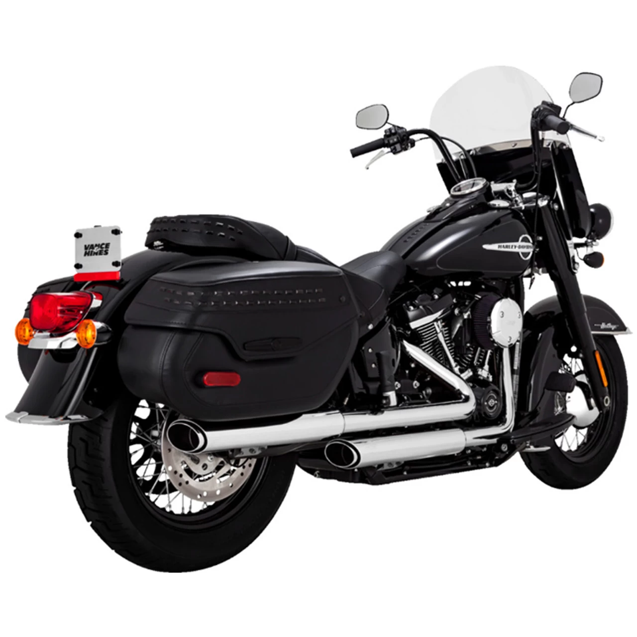 Vance & Hines - 3" Round Twin Slash Slip-On Mufflers Fits '18-'23 M8 Softail Models - Chrome 4 Vance & Hines - 3" Round Twin Slash Slip-On Mufflers Fits '18-'23 M8 Softail Models - Chrome - Image 2