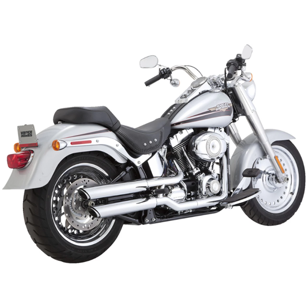 Vance & Hines - 3" Round Twin Slash Slip-On Mufflers Fits '07-'17 Softail Models (Exc. FLSTFBS Models) - Chrome 4 Vance & Hines - 3" Round Twin Slash Slip-On Mufflers Fits '07-'17 Softail Models (Exc. FLSTFBS Models) - Chrome - Image 2