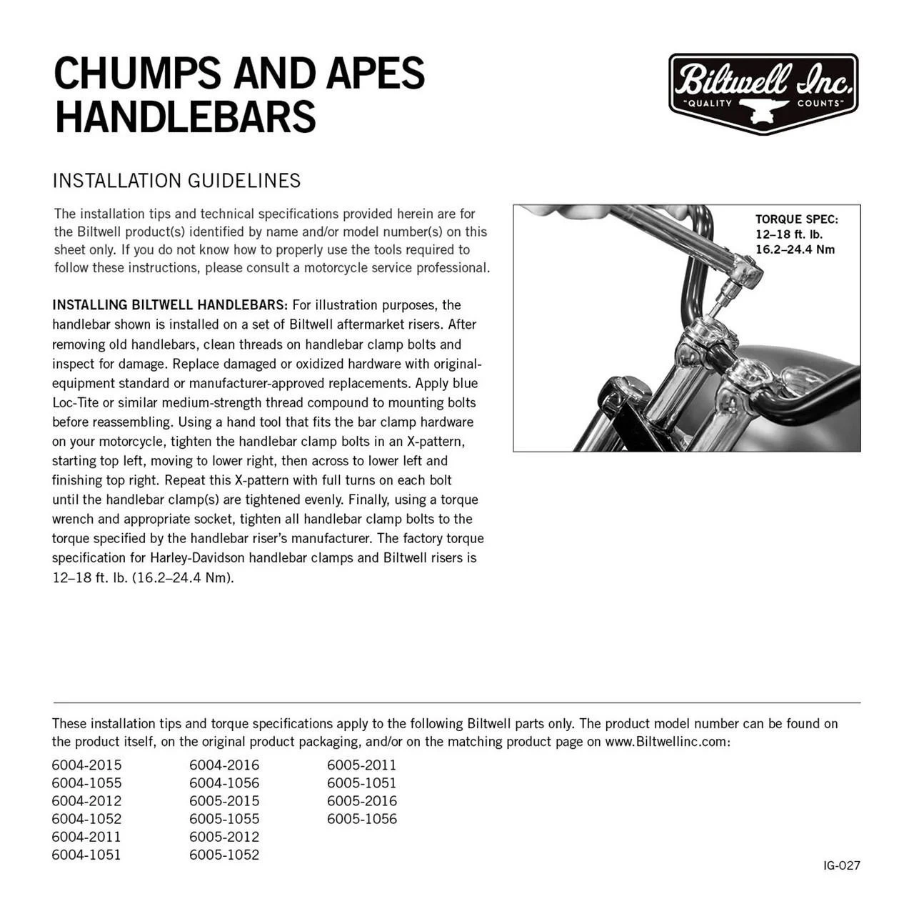 Biltwell - 12" Black 1" Ape Hanger Handlebars W/ TBW Plugs 11 Biltwell - 12" Black 1" Ape Hanger Handlebars W/ TBW Plugs - Image 9