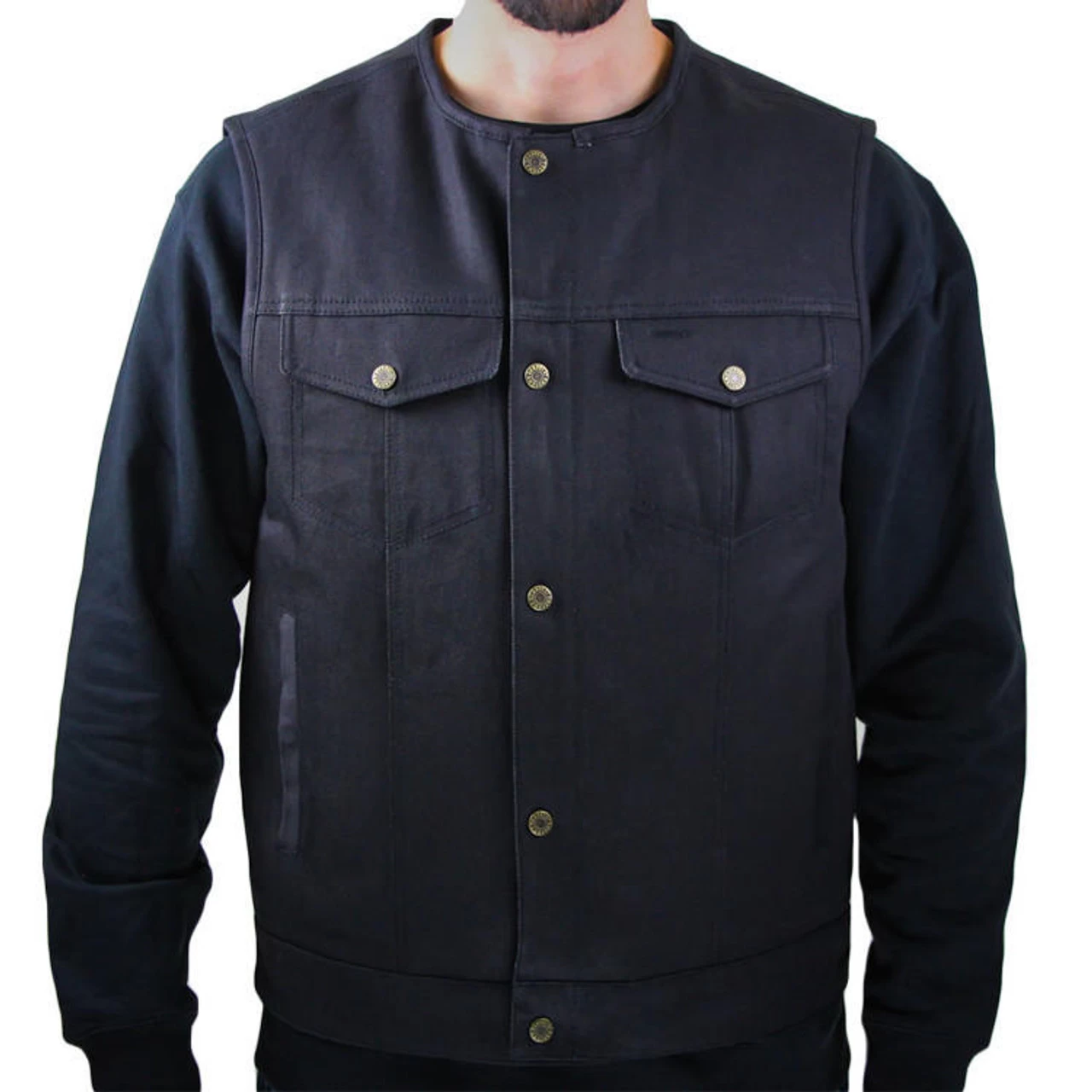 Deadbeat Customs 14 Oz. Signature Denim Vest - Collarless 3 Deadbeat Customs 14 Oz. Signature Denim Vest - Collarless