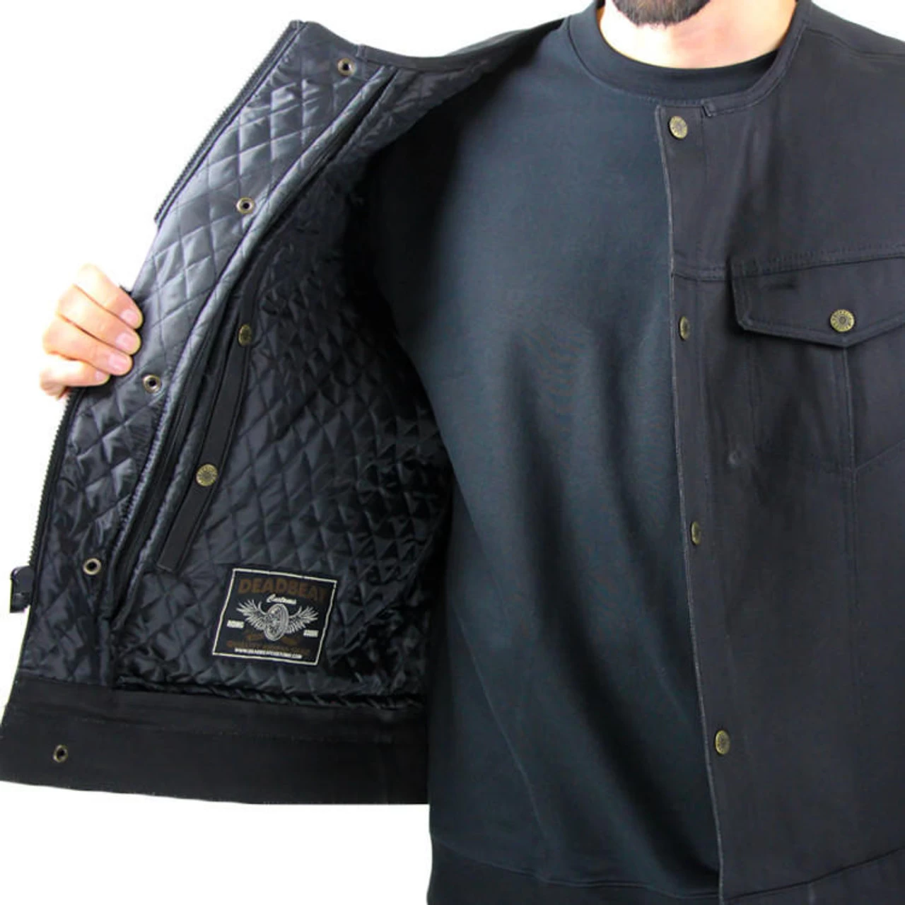 Deadbeat Customs 14 Oz. Signature Denim Vest - Collarless 6 Deadbeat Customs 14 Oz. Signature Denim Vest - Collarless - Image 4