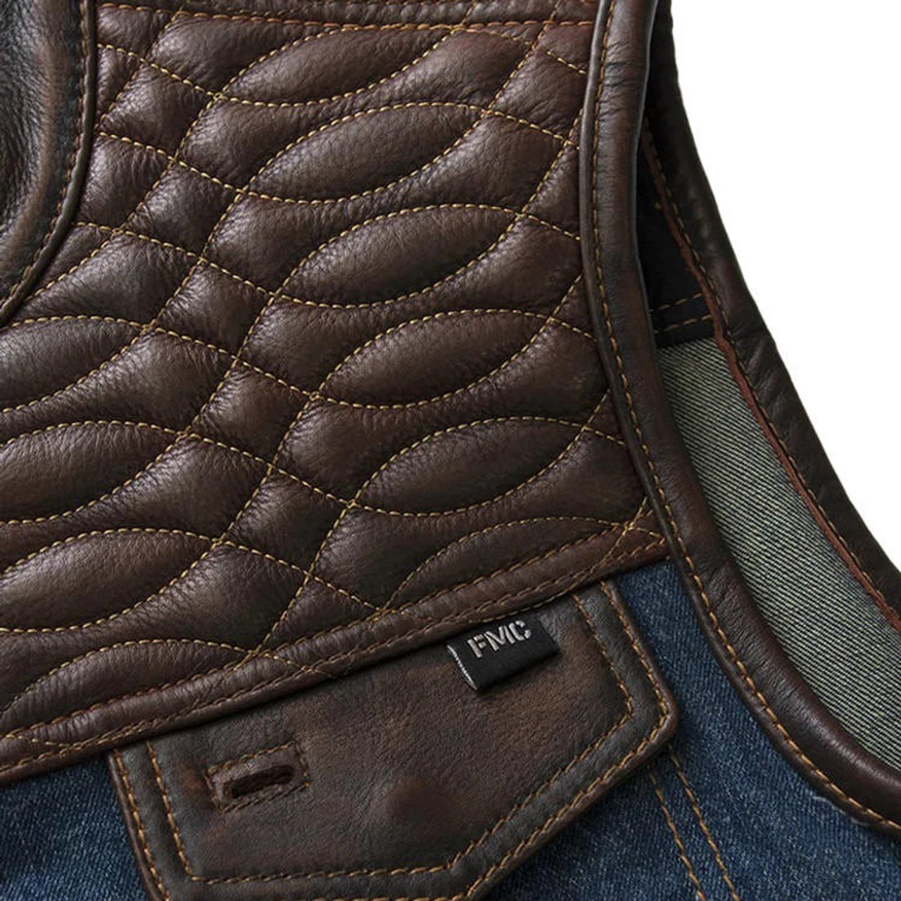 First Mfg - Havana Men's Club Style Motorcycle Leather/Denim Vest 6 First Mfg - Havana Men's Club Style Motorcycle Leather/Denim Vest - Image 4