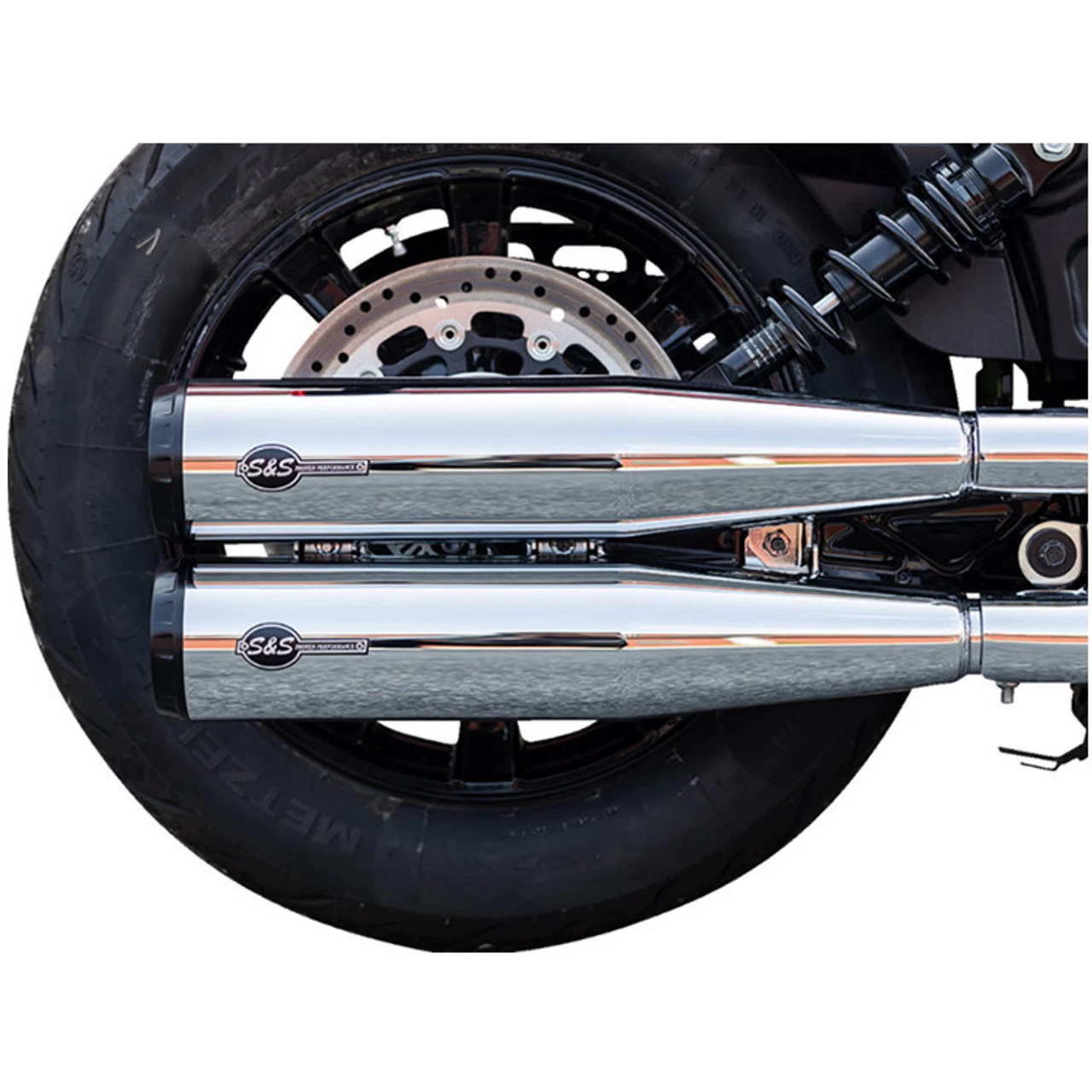 S&S Cycle - 49-State Grand National Slip-On Mufflers Fits '19-'23 Indian Scout Models - Chrome 5 S&S Cycle - 49-State Grand National Slip-On Mufflers Fits '19-'23 Indian Scout Models - Chrome - Image 3